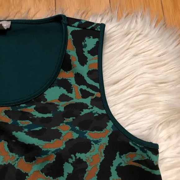 Chico’s Camo Animal Print Green Brown Hi-low Hem Midi Dress size 0 (4/6 US)