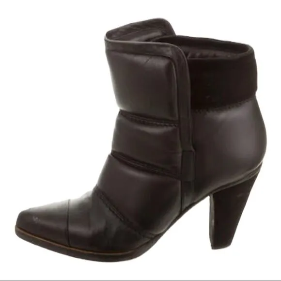 CHLOE Quilted Puffy Black Leather Ankle Boots 36.5