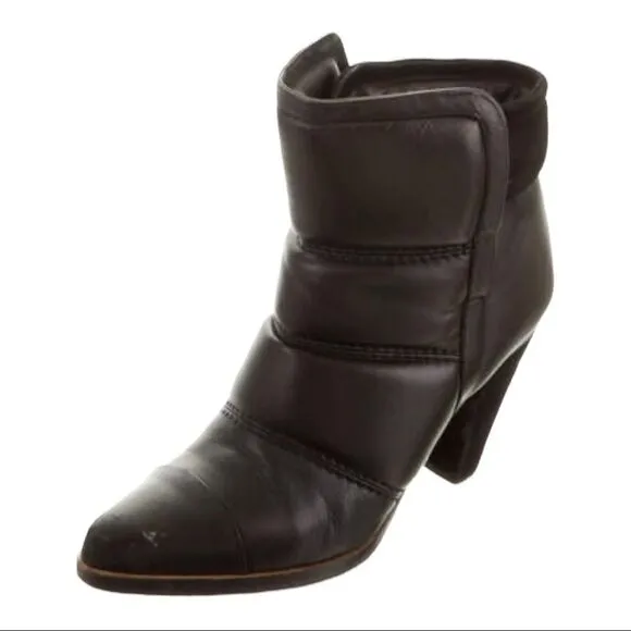 CHLOE Quilted Puffy Black Leather Ankle Boots 36.5