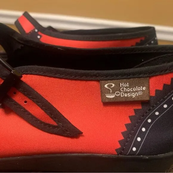 Chocolaticas Habana Carmine Mary Jane Flats Red Black Size 11 US 41 EU