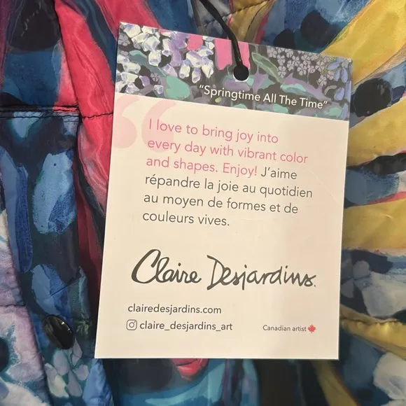 CLAIRE DESJARDINS Womens Quilted Hood Jacket Puffer Colorful Bold Cozy Large NEW