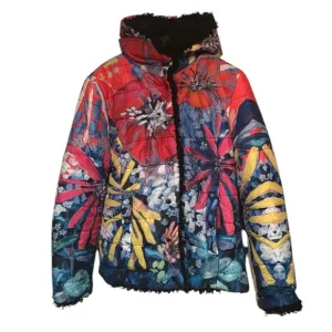 CLAIRE DESJARDINS Womens Quilted Hood Jacket Puffer Colorful Bold Cozy Large NEW