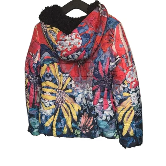 CLAIRE DESJARDINS Womens Quilted Hood Jacket Puffer Colorful Bold Cozy Large NEW