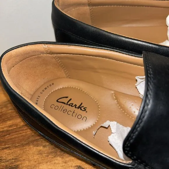 Clarks Men's Loafers Whiddon Step Black Leather Size 10.5 M Extreme Comfort