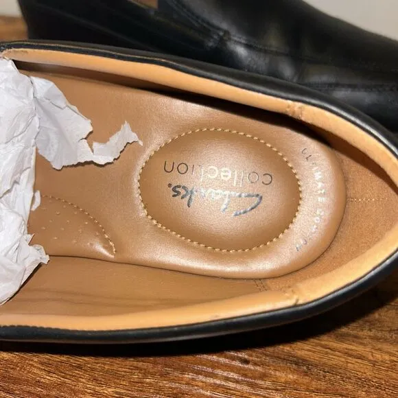 Clarks Men's Loafers Whiddon Step Black Leather Size 10.5 M Extreme Comfort