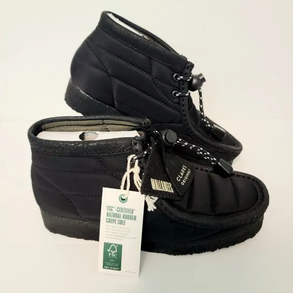 Clarks Originals Size 6 Wallabee Black Quilted Boots Leather Trim Comfort NIB