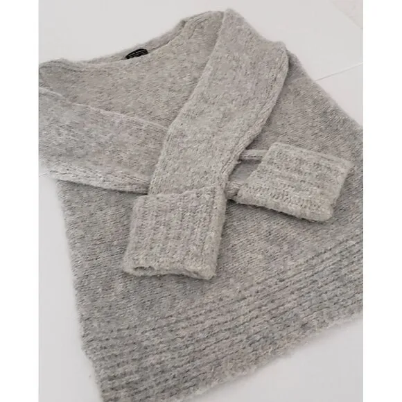 CLUB MONACO Matalin Alpaca Wool Wide Scoop Neck Grey Chunky Sweater Tunic Medium