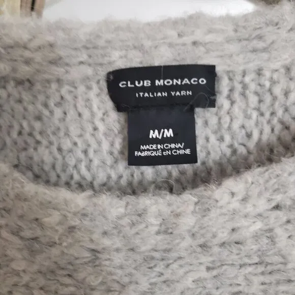 CLUB MONACO Matalin Alpaca Wool Wide Scoop Neck Grey Chunky Sweater Tunic Medium