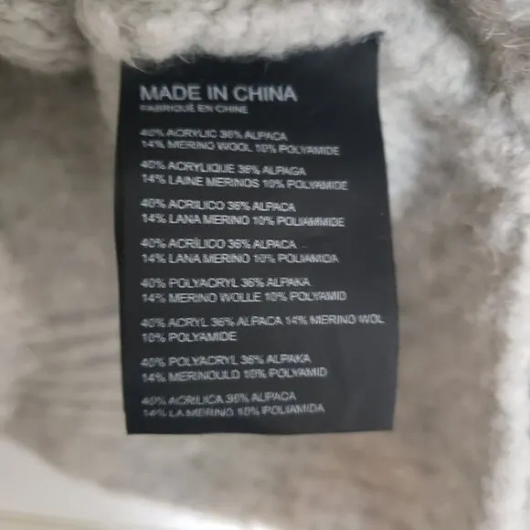 CLUB MONACO Matalin Alpaca Wool Wide Scoop Neck Grey Chunky Sweater Tunic Medium