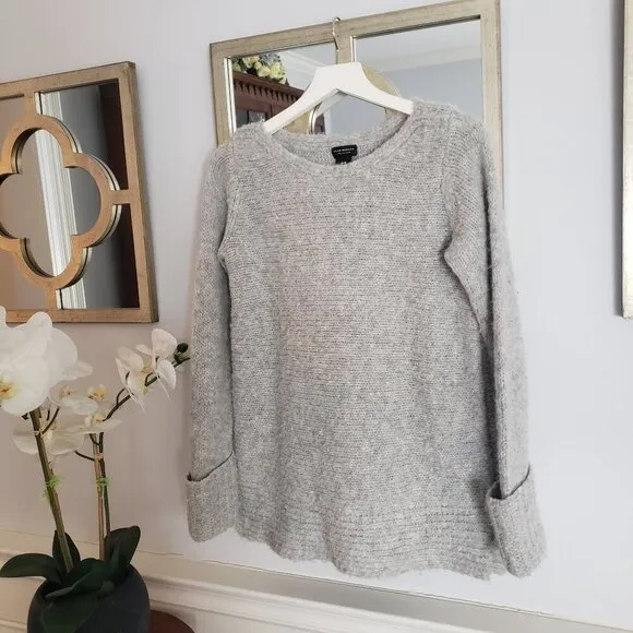 CLUB MONACO Matalin Alpaca Wool Wide Scoop Neck Grey Chunky Sweater Tunic Medium