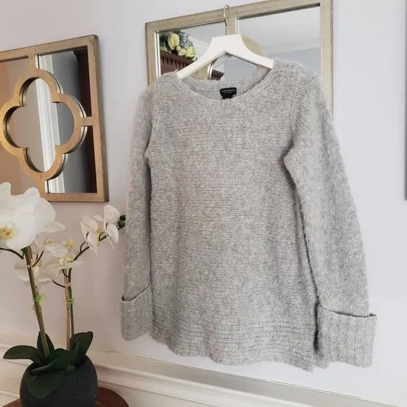 CLUB MONACO Matalin Alpaca Wool Wide Scoop Neck Grey Chunky Sweater Tunic Medium