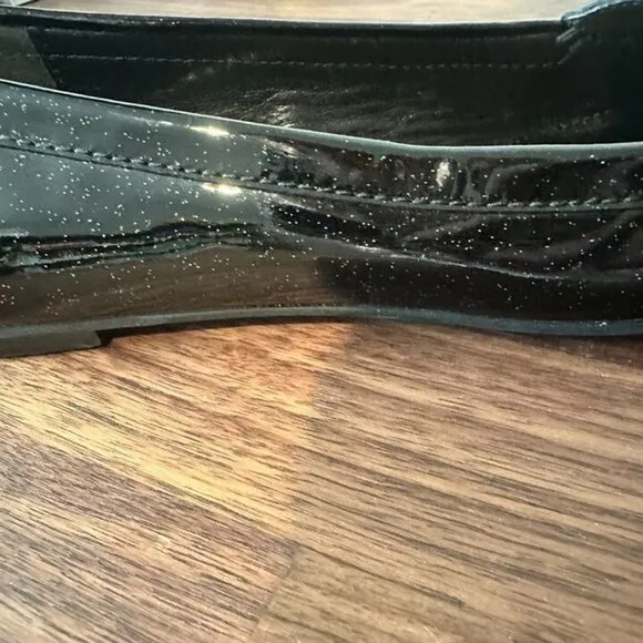 Coach Black Glitter Flats Loafers Drivers Charm Designer Patent Leather Size 6.5