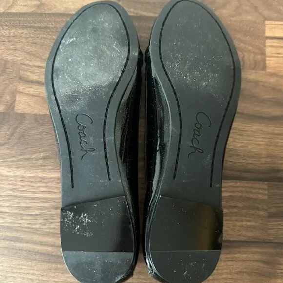 Coach Black Glitter Flats Loafers Drivers Charm Designer Patent Leather Size 6.5