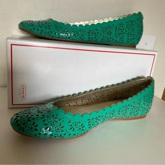 Coach Carsin Green Patent Leather Ballet Flat Loafer 10 NIB