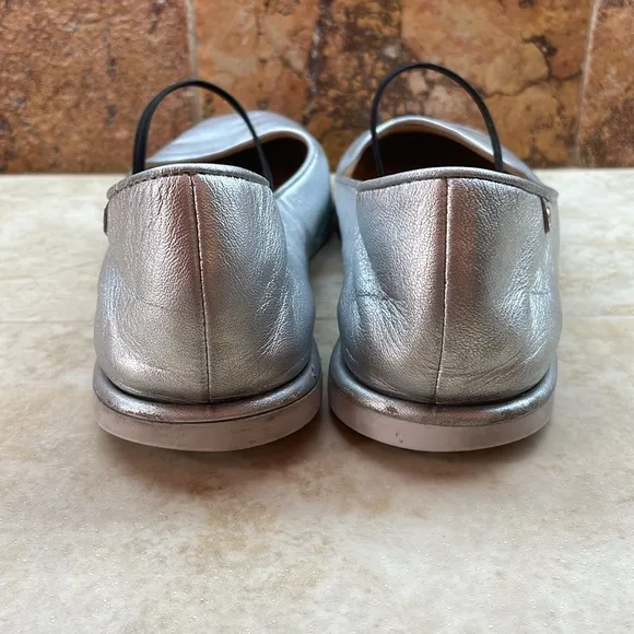 Coach Emilia Mary Jane Flats Elastic Strap Loafers Soft Silver Metallic Size 8B