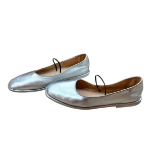 Coach Emilia Mary Jane Flats Elastic Strap Loafers Soft Silver Metallic Size 8B
