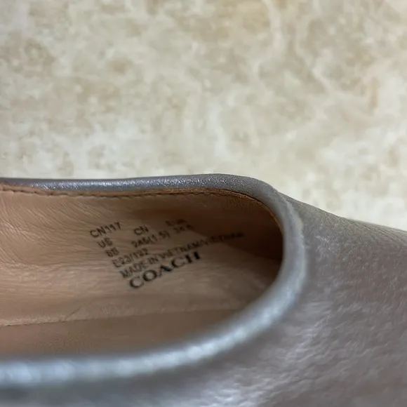 Coach Emilia Mary Jane Flats Elastic Strap Loafers Soft Silver Metallic Size 8B