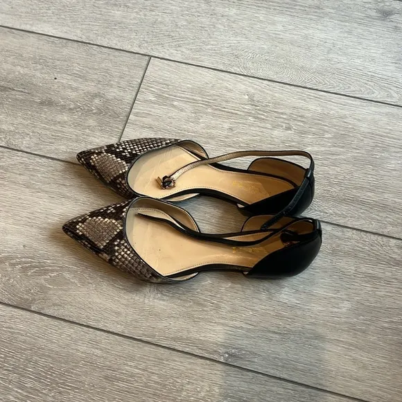 Coach Jameson Black and Cream Snakeskin point toe Flats with ankle strap 8.5