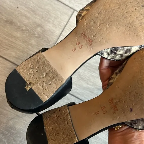 Coach Jameson Black and Cream Snakeskin point toe Flats with ankle strap 8.5