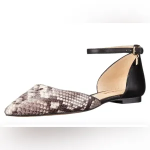 Coach Jameson Black and Cream Snakeskin point toe Flats with ankle strap 8.5
