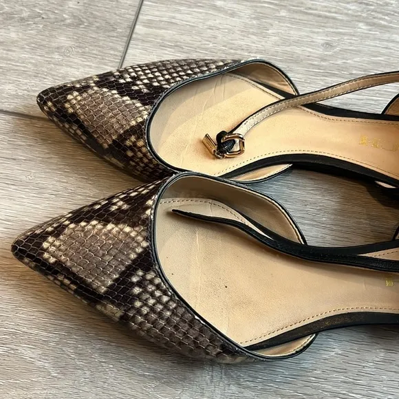 Coach Jameson Black and Cream Snakeskin point toe Flats with ankle strap 8.5