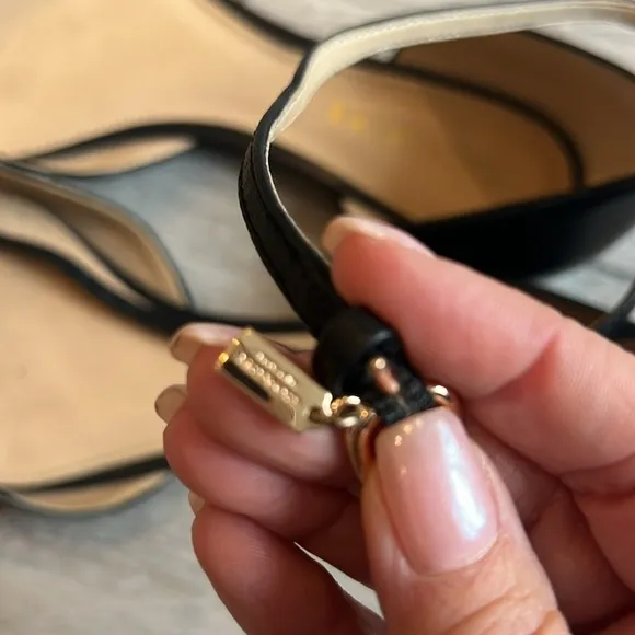 Coach Jameson Black and Cream Snakeskin point toe Flats with ankle strap 8.5