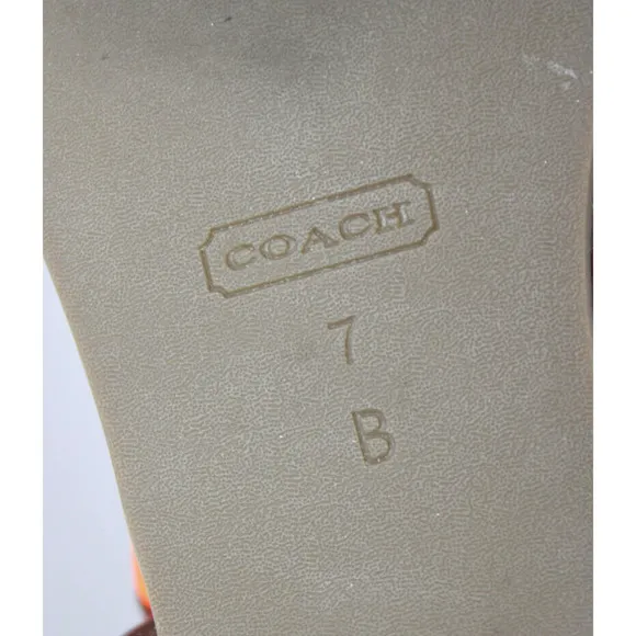 Coach Leather Thong Sandals T Strap Flats Neon Orange Brown 7