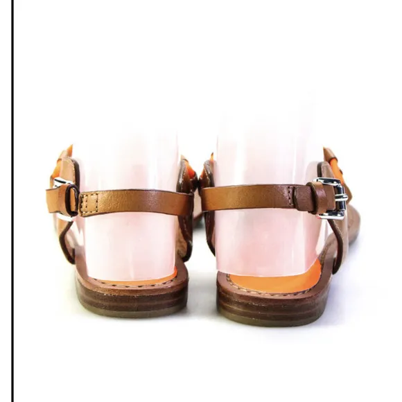 Coach Leather Thong Sandals T Strap Flats Neon Orange Brown 7