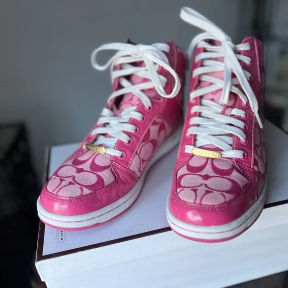 Coach Norra Hi-Top Athletic Sneakers A1435 Pink Women Size 9 Medium