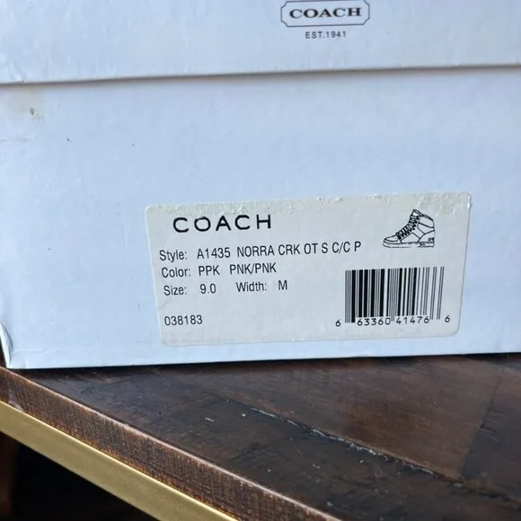 Coach Norra Hi-Top Athletic Sneakers A1435 Pink Women Size 9 Medium