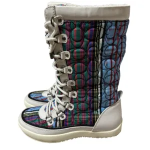 COACH POPPY Peggey Tartan Plaid Quilted Shearling Winter Boots Size 7 Q73