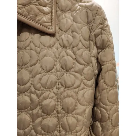 Coach Quilted Leather Trim Jacket XS Beige Turnlock button Women Outerwear ptp18