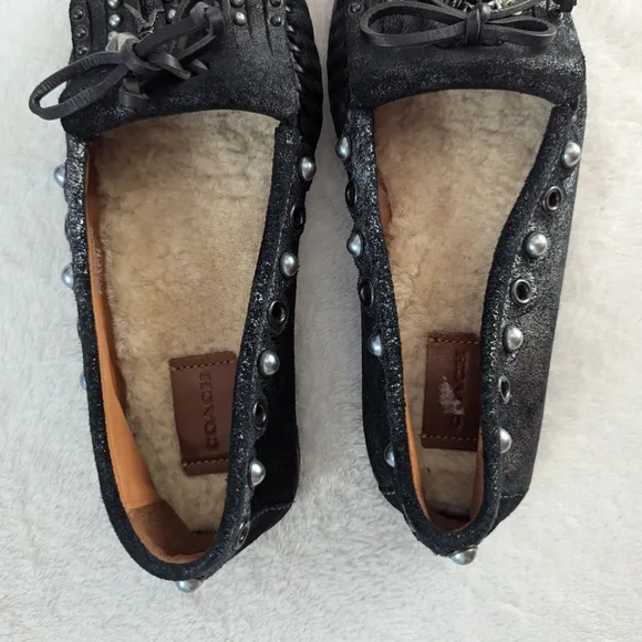Coach Rexy Roccasin Black Suede Loafers Size 7.5