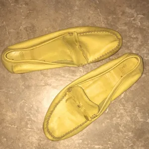 Coach Vintage Buttery Soft Yellow Genuine Leather Loafers with Bow
