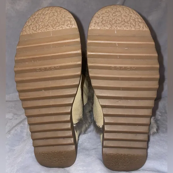 Coach Women’s Deeann Signature C Embossed Rabbit Fur Camel Suede Boots A7294