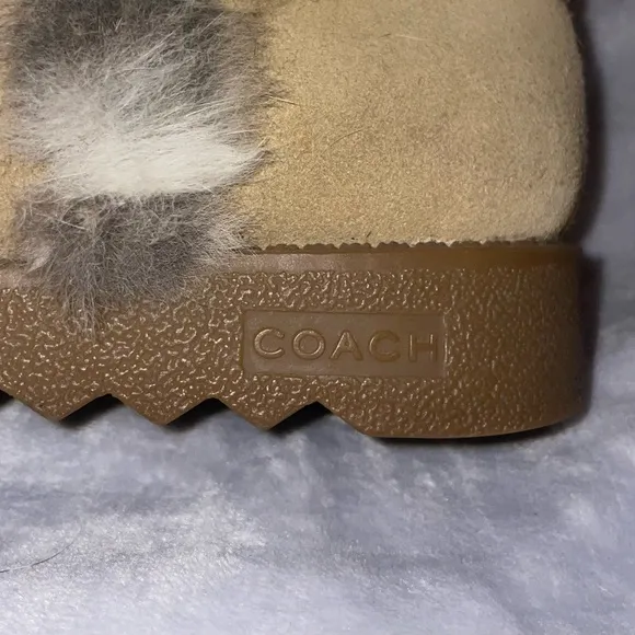 Coach Women’s Deeann Signature C Embossed Rabbit Fur Camel Suede Boots A7294