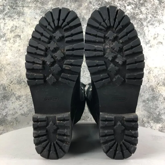 Coach Women's Size 8.5B Beverly Black Closed Toe Lace-Up Quilted Combat Boots