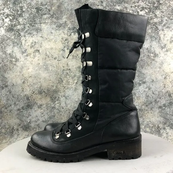 Coach Women's Size 8.5B Beverly Black Closed Toe Lace-Up Quilted Combat Boots