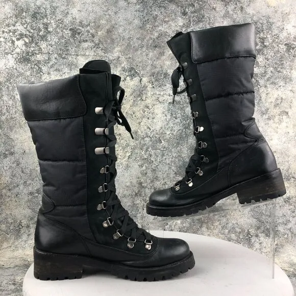 Coach Women's Size 8.5B Beverly Black Closed Toe Lace-Up Quilted Combat Boots