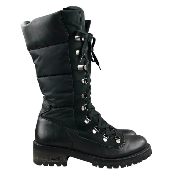 Coach Women's Size 8.5B Beverly Black Closed Toe Lace-Up Quilted Combat Boots