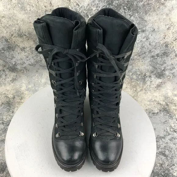 Coach Women's Size 8.5B Beverly Black Closed Toe Lace-Up Quilted Combat Boots