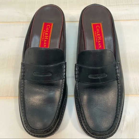 Cole Haan Country Black Penny Leather Loafer Mules Sz 8AA