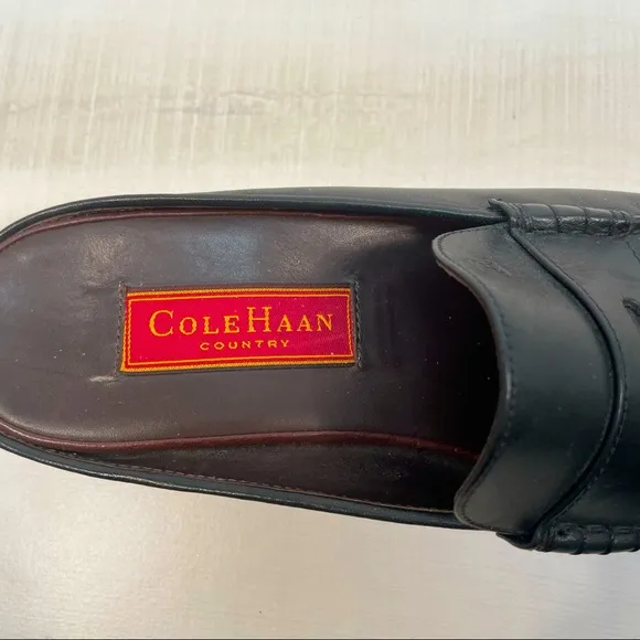 Cole Haan Country Black Penny Leather Loafer Mules Sz 8AA
