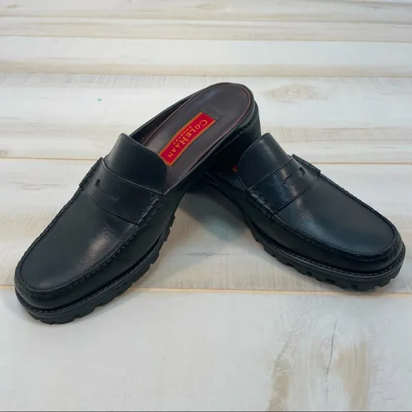 Cole Haan Country Black Penny Leather Loafer Mules Sz 8AA