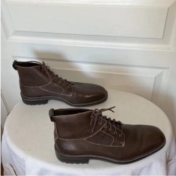 Cole Haan Leather Boots Chukka Ankle RARE Brown Pebble Grain Tie Up 11 Vintage