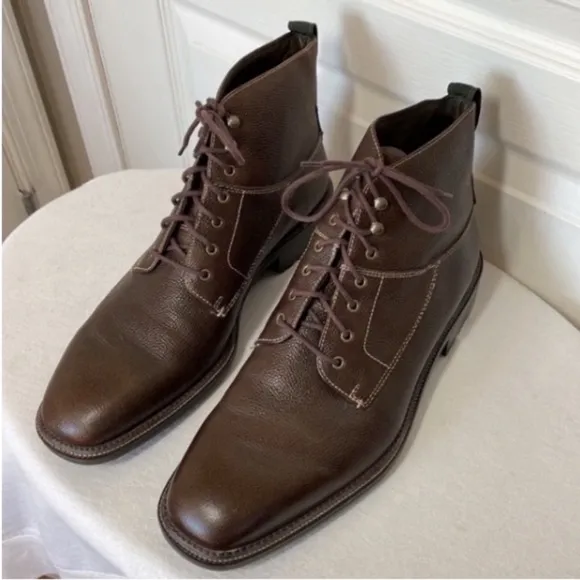 Cole Haan Leather Boots Chukka Ankle RARE Brown Pebble Grain Tie Up 11 Vintage