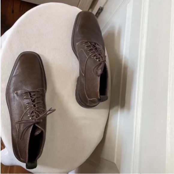 Cole Haan Leather Boots Chukka Ankle RARE Brown Pebble Grain Tie Up 11 Vintage