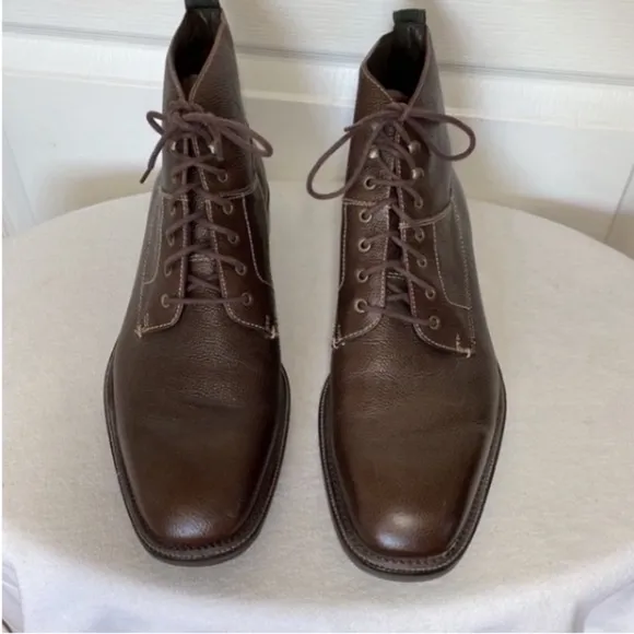 Cole Haan Leather Boots Chukka Ankle RARE Brown Pebble Grain Tie Up 11 Vintage