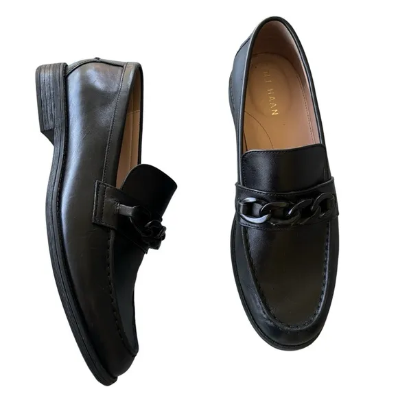 COLE HAAN Stassi Chain Trim Leather Bit Loafers 7.5