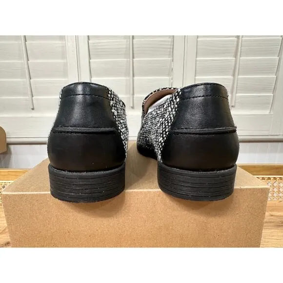 Cole Haan Stassi Chain Tweed Loafers Black &amp; White Tweed Size 10 NWOB Preppy